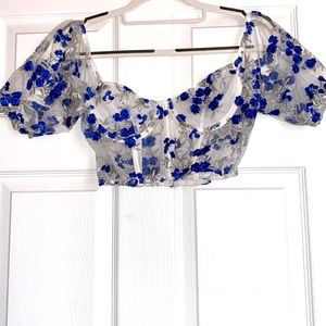 Shein Floral embroidery mesh Bustier cami top EUC Sz S